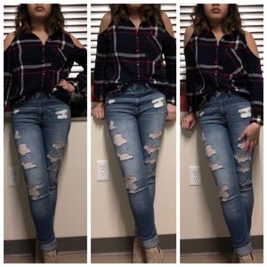 Cold shoulder flannel